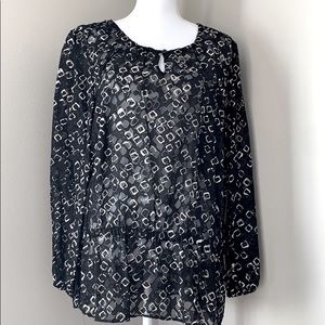 Chico's | Graphic Print Sheer Peplum Blouse | Size 2 (US Large 12/14)